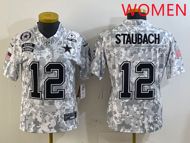 Women Dallas Cowboys #12 Staubach Camo Nike Olive Salute To Service Limited NFL Jersey style 3